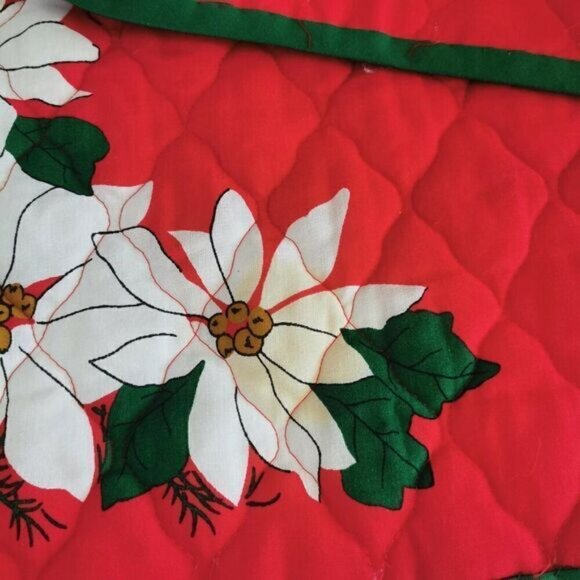 Vintage Christmas Poinsettia Fabric Placemats Set of 4, 12"x19" Holiday Table - Picture 5 of 8
